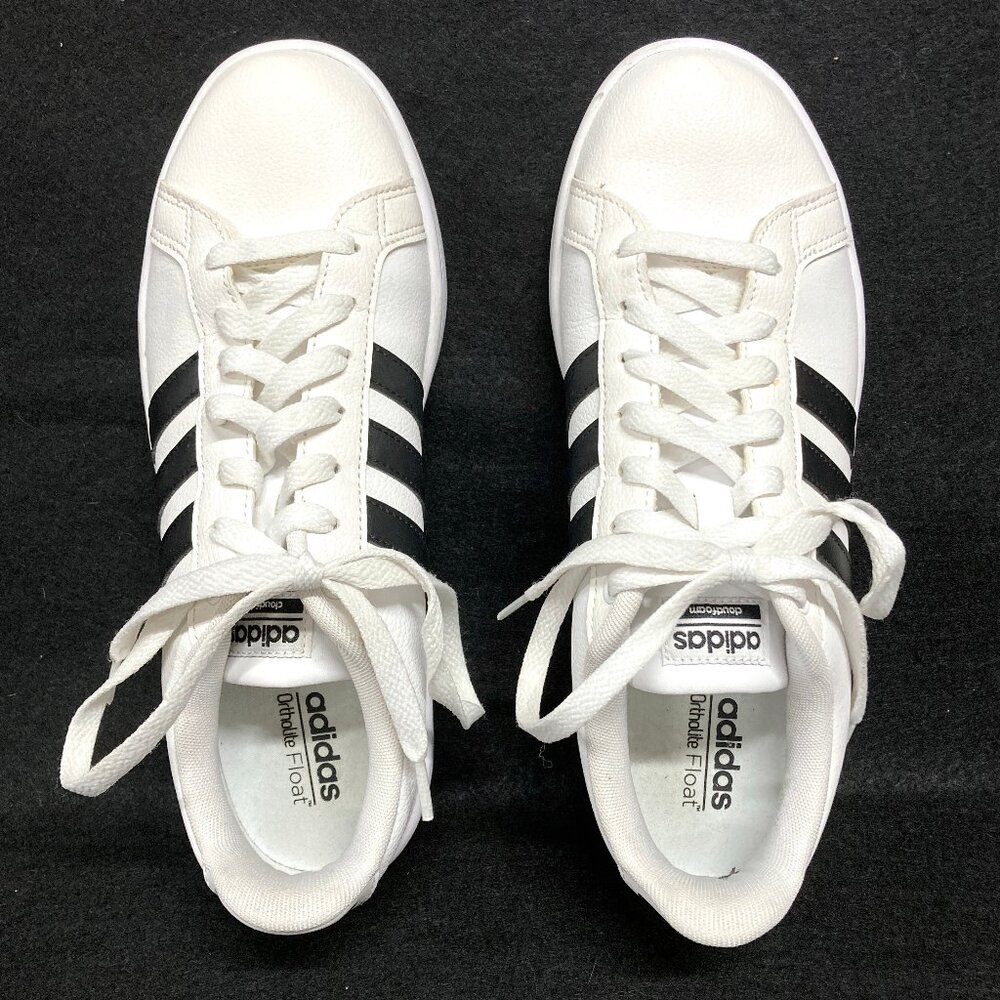 Womens Adidas Shoes Size 10 White Black Cloudfoam Court Sneakers - Picture 5 of 10